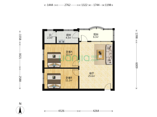 华达楼 2室1厅1卫 85平方