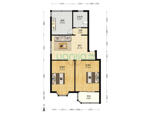 长欣新苑 2室1厅1卫 89平方