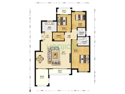 天山熙湖二期 3室1厅2卫 149平方