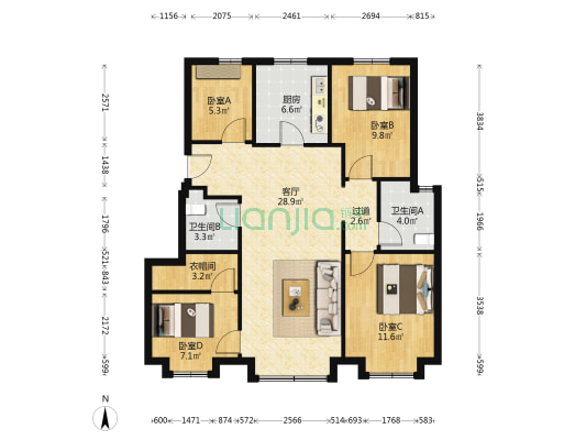 路劲公园上城 4室1厅2卫 114平方