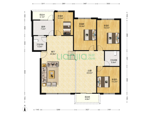 华阳教师苑 4室1厅2卫 159平方
