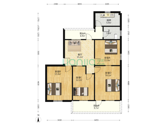 金龙岗26号 4室1厅1卫 109平方