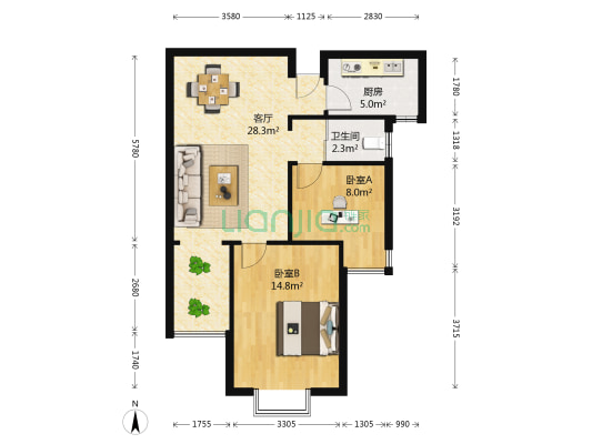 侨城中央公园 2室1厅1卫 79平方