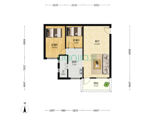 三友商住楼 2室1厅1卫 65平方