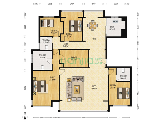 北龙湖金茂府 4室1厅3卫 200平方