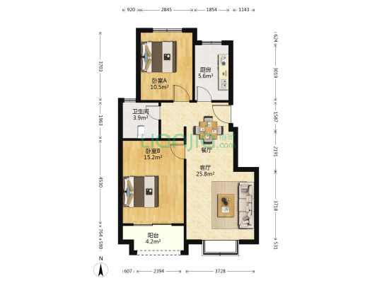东京紫瑞苑 2室1厅1卫 87平方