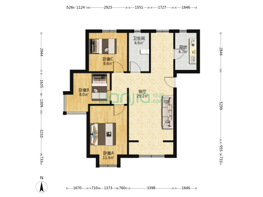 观潮园 3室1厅1卫 100平方