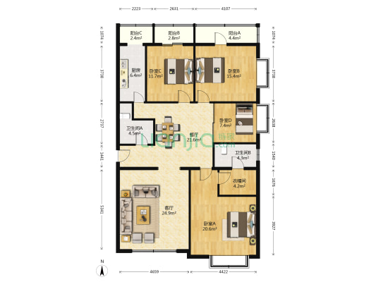 中加大厦 4室2厅2卫 191平方