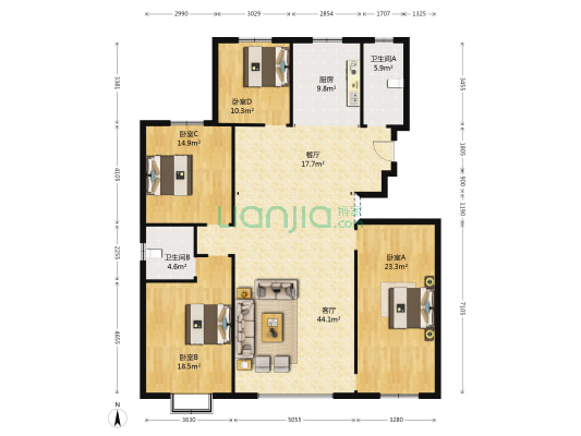 恒信温莎公馆 4室2厅2卫 180平方