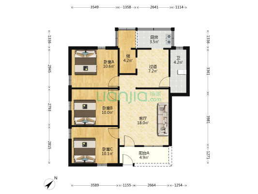 电机厂家属宿舍 3室1厅1卫 78平方