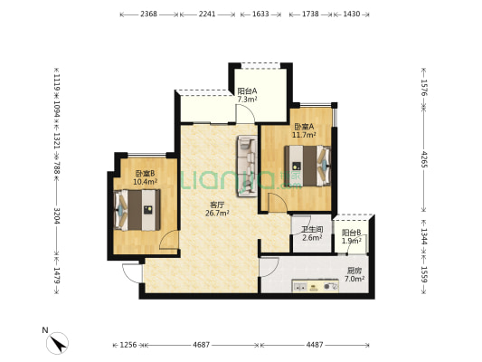 融创春晖十里岚峰庭 2室1厅1卫 82平方