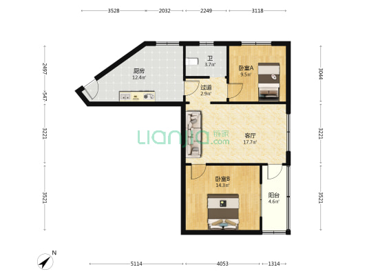 银安花园 2室1厅1卫 86平方
