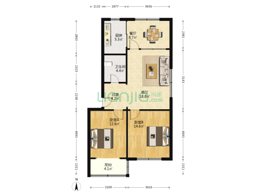 胶州湾花园 2室2厅1卫 90平方