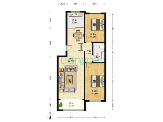 齐长城花园 2室1厅1卫 99平方