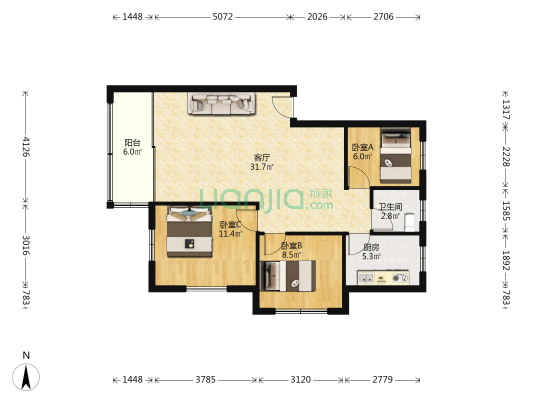 洪湖路62号 3室1厅1卫 88平方