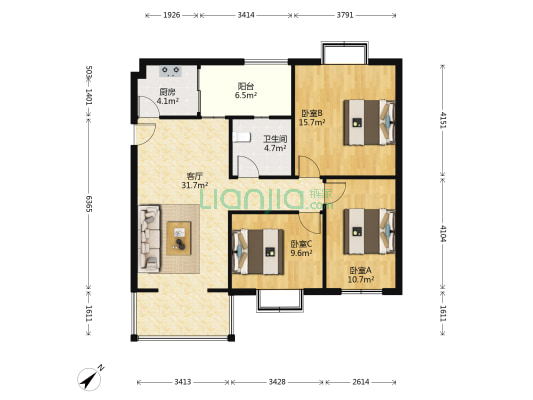 明月锦苑一期 3室1厅1卫 87平方