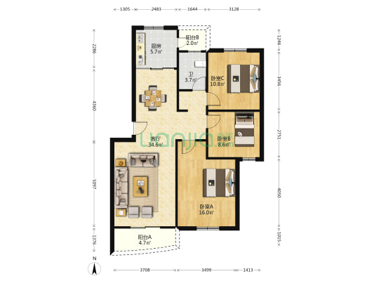 书苑雅居 3室1厅1卫 101平方