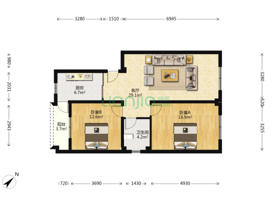 奎光东五街 2室1厅1卫 89平方