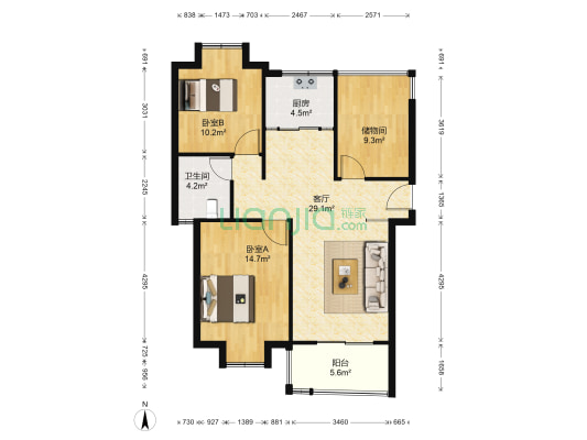 雍合湾花园 2室1厅1卫 90平方