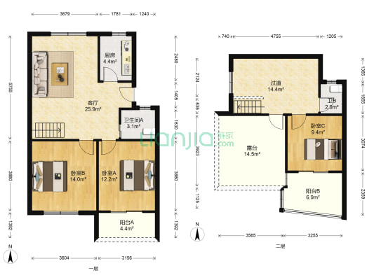 龙居山庄锦龙居 3室1厅2卫 110平方
