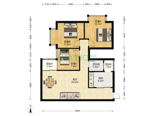 云顶御峰 3室1厅1卫 107平方