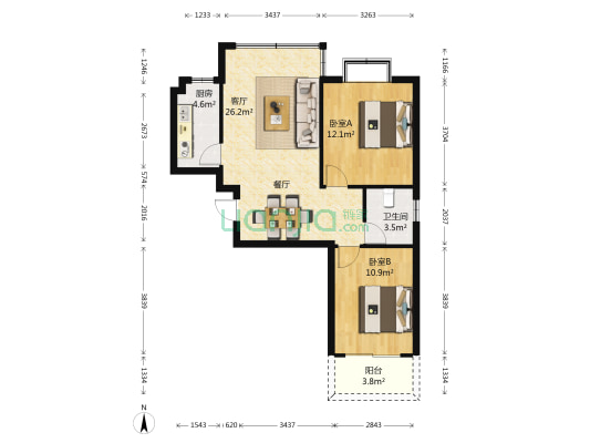 康桥新苑 2室1厅1卫 76平方
