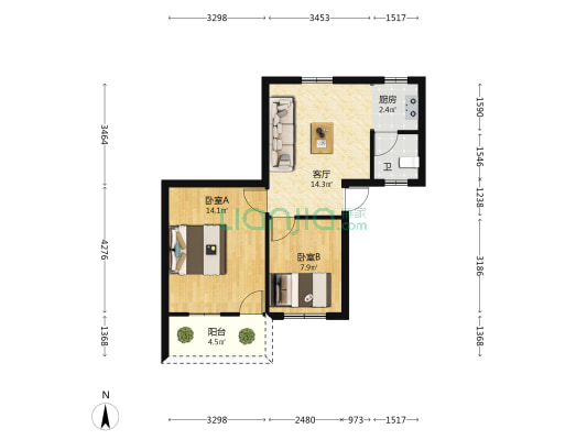 鼓屏路40号（教工宿舍） 2室1厅1卫 55平方