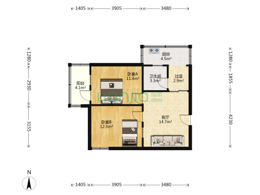 园丁小区 2室1厅1卫 60平方