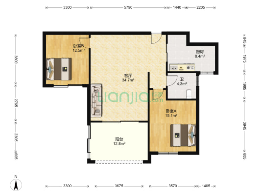 顺德碧桂园彩云居 2室1厅1卫 106平方