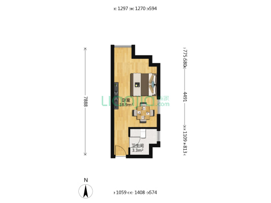 和昌湾景公寓 1室0厅1卫 37平方