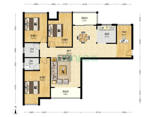 兴康同和家园 4室1厅2卫 124平方