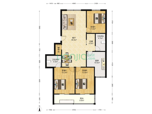 锦晖公寓 3室1厅2卫 135平方