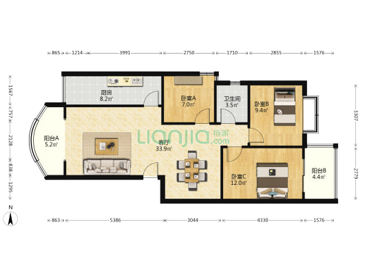 愿景滨河春晓 3室1厅1卫 94平方