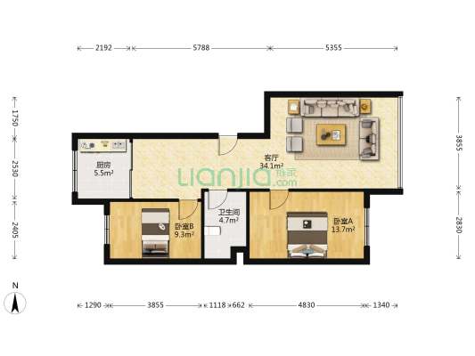 九龙湾 2室1厅1卫 97平方