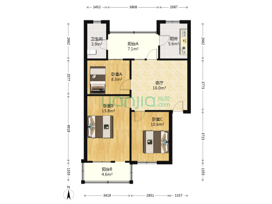 旭光小区 3室1厅1卫 78平方