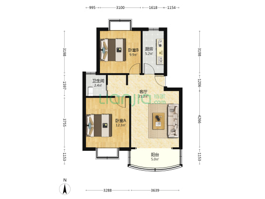 东城花苑三园 2室1厅1卫 70平方