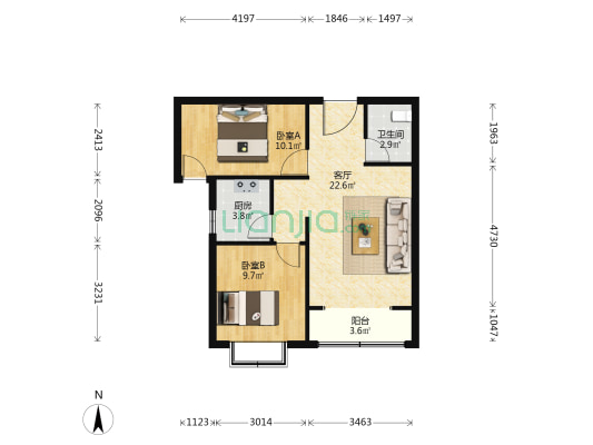 文院9号 2室1厅1卫 82平方