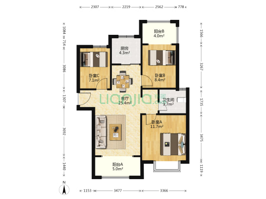 翰林华府 3室1厅1卫 97平方