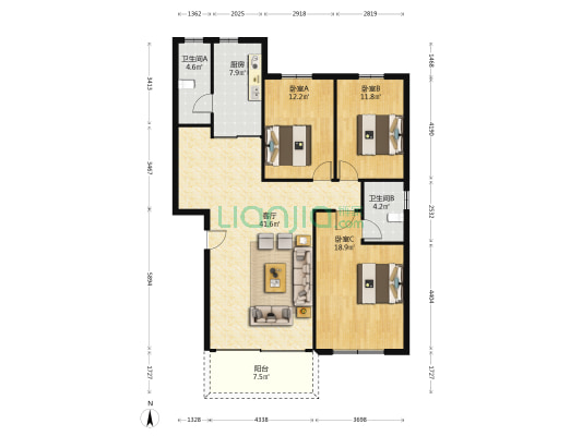 银田小区 3室1厅2卫 120平方