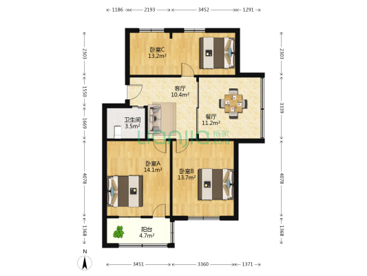 华发大院 3室2厅1卫 81平方