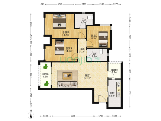 保利观澜漫城 3室1厅2卫 102平方