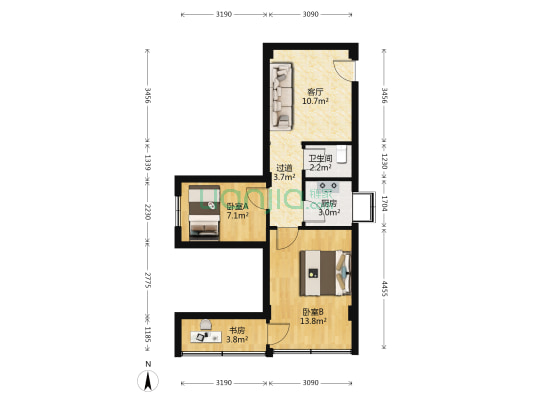武房一号楼 3室1厅1卫 64平方