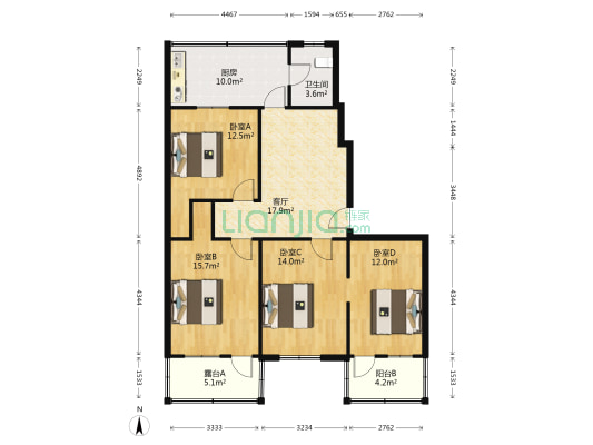 文化东路139号 4室1厅1卫 118平方