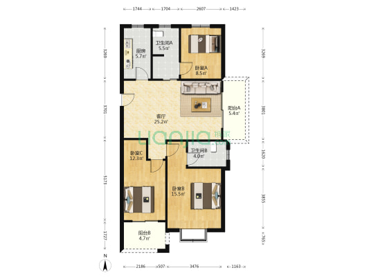 金地首府 3室1厅2卫 113平方