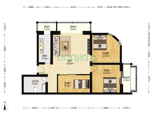 西井小区 3室1厅1卫 115平方