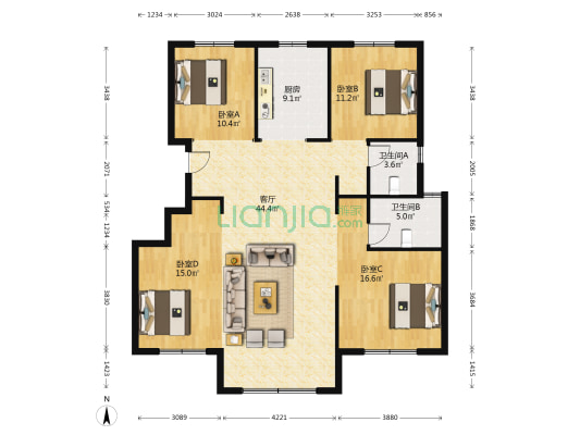 金地浅山艺境 4室1厅2卫 143平方