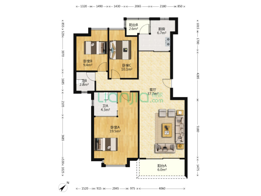 怡景丽苑 3室1厅2卫 118平方