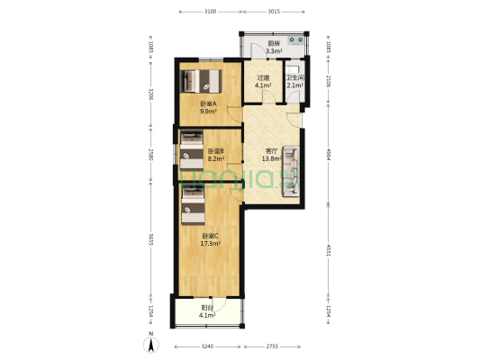 新华书店宿舍 3室1厅1卫 75平方