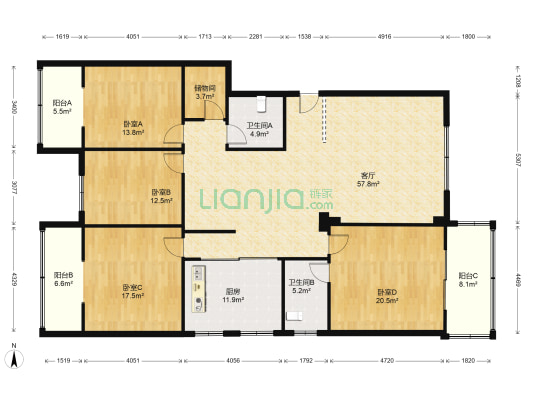 警卫营大厦 4室1厅2卫 211平方