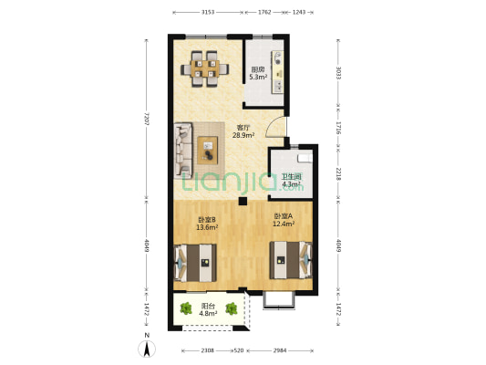 世博鑫和苑 2室1厅1卫 82平方